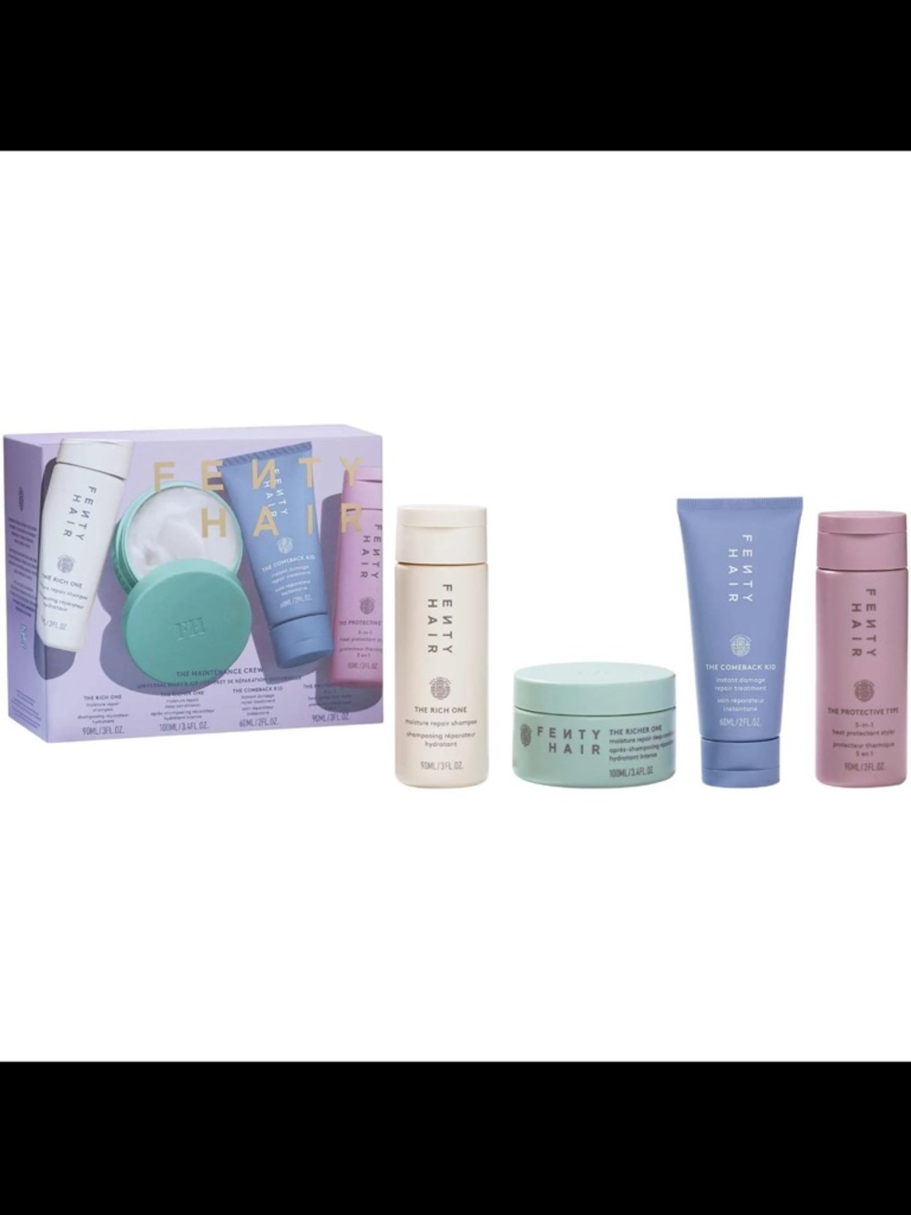 Fenty Beauty Hair Care Set - Mint Green, Lavender, Pink, Cream
